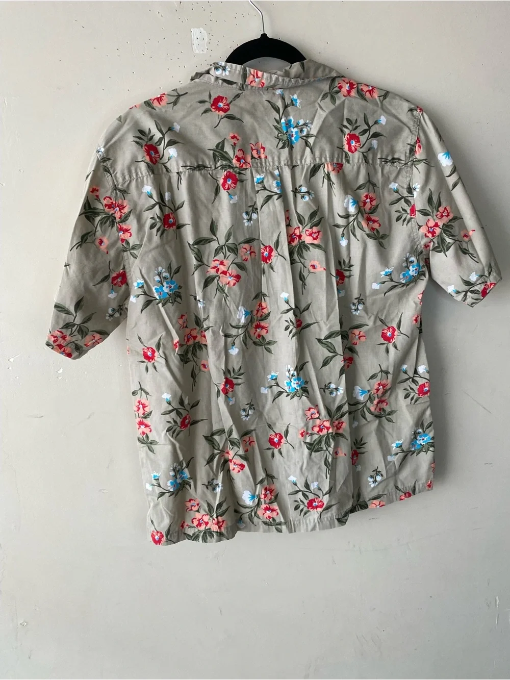 Vintage Bobbie Brooks Floral Blouse Large Flax Tan Red Button Down Shirt